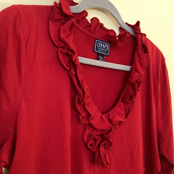 Chaps Classic Petite PXL Dark Red Ruffle Neck Long Sleeve Top Blouse ♥️ - Picture 6 of 7